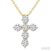 1/3 Ctw Round Cut Diamond Christian Cross 6-Stone Fashion Pendant With Chain in 14K Yellow Gold